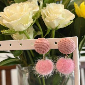 Pink Fuzzy Drop Stud Earrings
